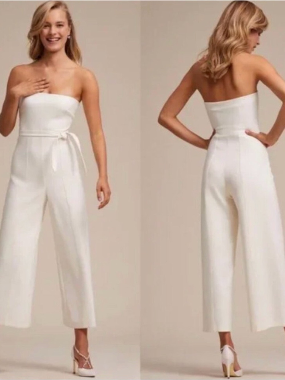 Likely White Strapless Wide-Leg Jumpsuit with Self Tie Belt